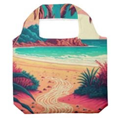 Palm Trees Tropical Ocean Sunset Sunrise Landscape Premium Foldable Grocery Recycle Bag by Pakemis