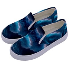 Tsunami Waves Ocean Sea Water Rough Seas 3 Kids  Canvas Slip Ons by Pakemis