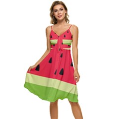 Watermelon Fruit Food Healthy Vitamins Nutrition Sleeveless Tie Front Chiffon Dress by Wegoenart