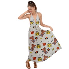 Background Pattern Texture Design Dog Music Backless Maxi Beach Dress by Wegoenart