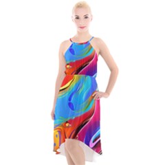 Abstract Fluid Art High-low Halter Chiffon Dress  by GardenOfOphir