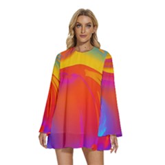 Liquid Art Pattern Round Neck Long Sleeve Bohemian Style Chiffon Mini Dress by GardenOfOphir