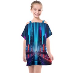 City People Cyberpunk Kids  One Piece Chiffon Dress by Jancukart