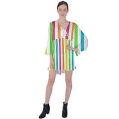 Pattern 41 V-neck Flare Sleeve Mini Dress by GardenOfOphir