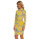 Lemon Background Lemon Wallpaper Long Sleeve Shirt Collar Bodycon Dress View2
