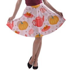 Pumpkin Tea Cup Pie Dessert A-line Skater Skirt by Semog4