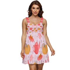 Pumpkin Tea Cup Pie Dessert Ruffle Strap Babydoll Chiffon Dress by Semog4
