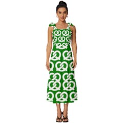 Green Pretzel Illustrations Pattern Tie-strap Tiered Midi Chiffon Dress by GardenOfOphir