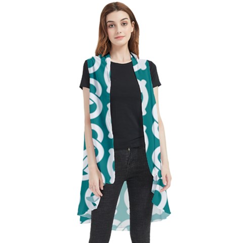 Teal Pretzel Illustrations Pattern Sleeveless Chiffon Waistcoat Shirt by GardenOfOphir