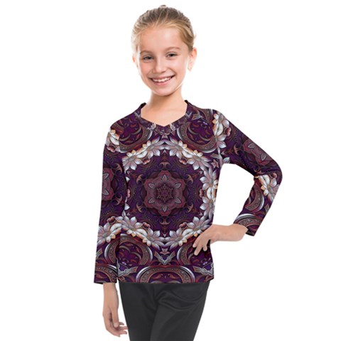 Rosette Kaleidoscope Mosaic Abstract Background Kids  Long Mesh Tee by Jancukart