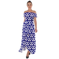 Navy Pretzel Illustrations Pattern Off Shoulder Open Front Chiffon Dress by GardenOfOphir