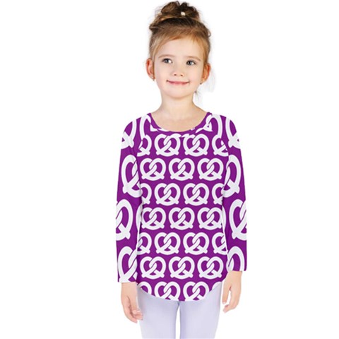 Purple Pretzel Illustrations Pattern Kids  Long Sleeve Tee by GardenOfOphir