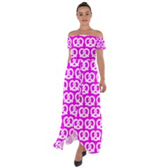 Pink Pretzel Illustrations Pattern Off Shoulder Open Front Chiffon Dress by GardenOfOphir