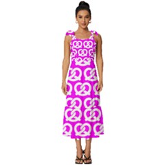 Pink Pretzel Illustrations Pattern Tie-strap Tiered Midi Chiffon Dress by GardenOfOphir