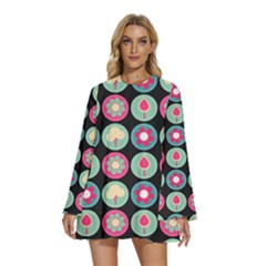 Chic Floral Pattern Round Neck Long Sleeve Bohemian Style Chiffon Mini Dress by GardenOfOphir