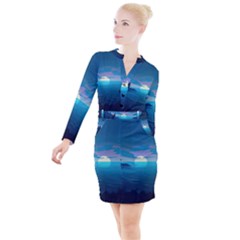 Ai Generated Ocean Sea Water Anime Nautical Button Long Sleeve Dress by Ravend