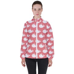 Coral Whales Pattern Women s High Neck Windbreaker by GardenOfOphir