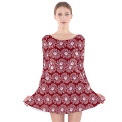 Gerbera Daisy Vector Tile Pattern Long Sleeve Velvet Skater Dress by GardenOfOphir