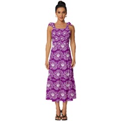 Gerbera Daisy Vector Tile Pattern Tie-strap Tiered Midi Chiffon Dress by GardenOfOphir
