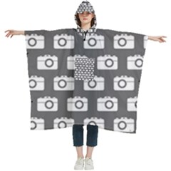 Modern Chic Vector Camera Illustration Pattern Women s Hooded Rain Ponchos by GardenOfOphir