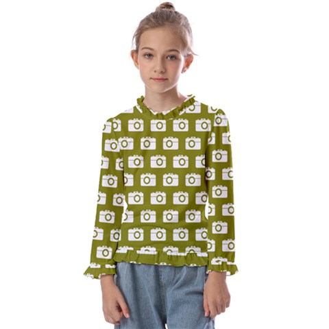 Modern Chic Vector Camera Illustration Pattern Kids  Frill Detail Tee by GardenOfOphir