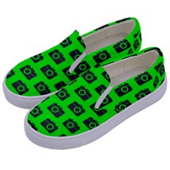 Modern Chic Vector Camera Illustration Pattern Kids  Canvas Slip Ons by GardenOfOphir