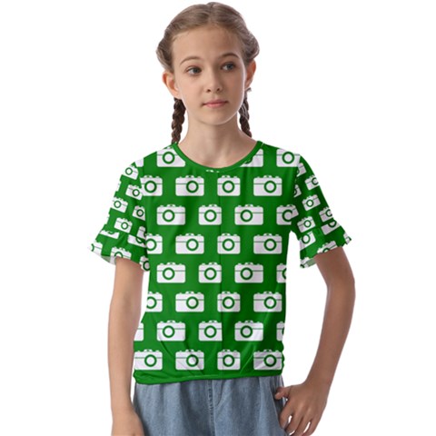 Modern Chic Vector Camera Illustration Pattern Kids  Cuff Sleeve Scrunch Bottom Tee by GardenOfOphir