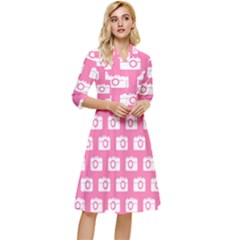 Pink Modern Chic Vector Camera Illustration Pattern Classy Knee Length Dress by GardenOfOphir
