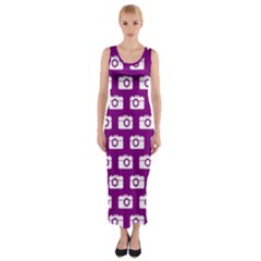Modern Chic Vector Camera Illustration Pattern Fitted Maxi Dress by GardenOfOphir