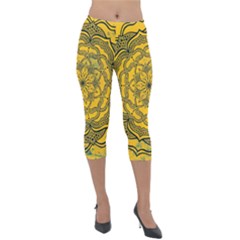 Mandala Vintage Painting Flower Lightweight Velour Capri Leggings  by Jancukart