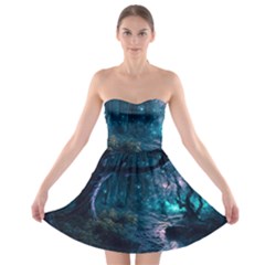 Path Forest Wood Light Night Strapless Bra Top Dress by Jancukart