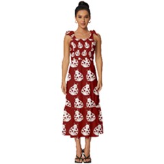 Ladybug Vector Geometric Tile Pattern Tie-strap Tiered Midi Chiffon Dress by GardenOfOphir