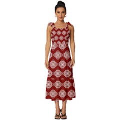 Abstract Knot Geometric Tile Pattern Tie-strap Tiered Midi Chiffon Dress by GardenOfOphir