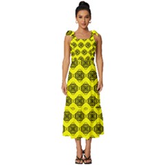 Abstract Knot Geometric Tile Pattern Tie-strap Tiered Midi Chiffon Dress by GardenOfOphir