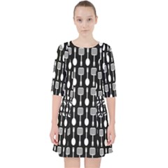 Black And White Spatula Spoon Pattern Quarter Sleeve Pocket Dress by GardenOfOphir