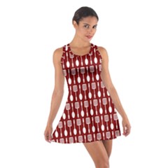 Red And White Kitchen Utensils Pattern Cotton Racerback Dress by GardenOfOphir