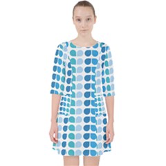 Blue Green Leaf Pattern Quarter Sleeve Pocket Dress by GardenOfOphir