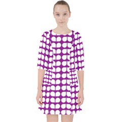 Purple And White Leaf Pattern Quarter Sleeve Pocket Dress by GardenOfOphir