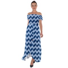 Modern Retro Chevron Patchwork Pattern Off Shoulder Open Front Chiffon Dress by GardenOfOphir