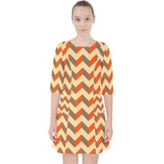 Modern Retro Chevron Patchwork Pattern Quarter Sleeve Pocket Dress by GardenOfOphir