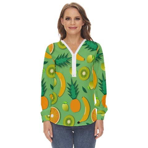 Fruit Tropical Pattern Design Art Zip Up Long Sleeve Blouse by danenraven