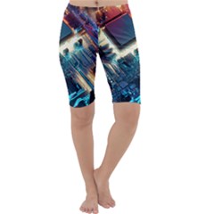 Ai Generated Motherboard City Technology Tech Cpu Cropped Leggings  by Jancukart