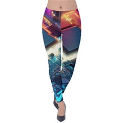 Ai Generated Motherboard City Technology Tech Cpu Velvet Leggings by Jancukart