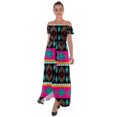 Abstract Art Pattern Design Old Vintage Off Shoulder Open Front Chiffon Dress by Wegoenart