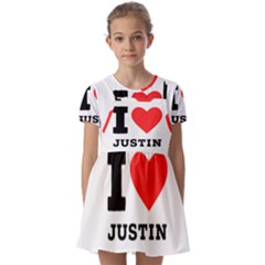 I Love Justin Kids  Short Sleeve Pinafore Style Dress by ilovewhateva