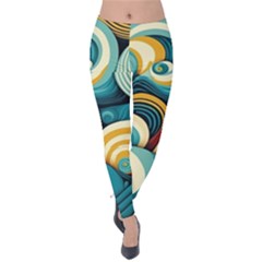 Waves Ocean Sea Abstract Whimsical (1) Velvet Leggings by Jancukart