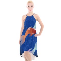 Koi Fish Carp Water Nature Animal High-low Halter Chiffon Dress  by Semog4