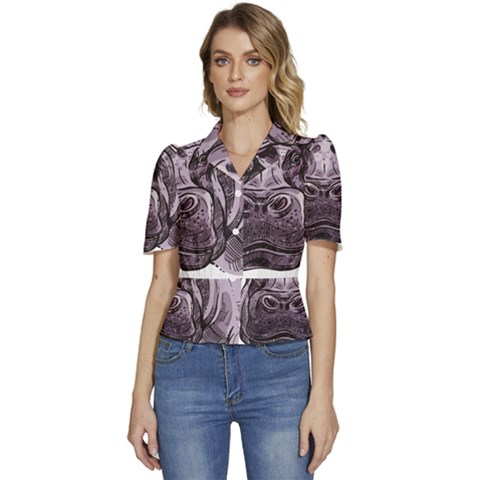Hippopotamus Animal Wildlife Hippo Puffed Short Sleeve Button Up Jacket by Semog4