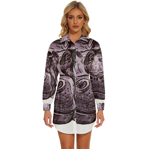 Hippopotamus Animal Wildlife Hippo Womens Long Sleeve Shirt Dress by Semog4