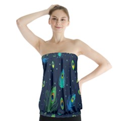 Blue Background Pattern Feather Peacock Strapless Top by Semog4